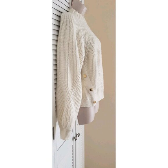 NWT MARC NEW YORK ANDREW MARC IVORY CABLE KNIT BUTTON ACCENT SWEATER XLARGE - Picture 3 of 10